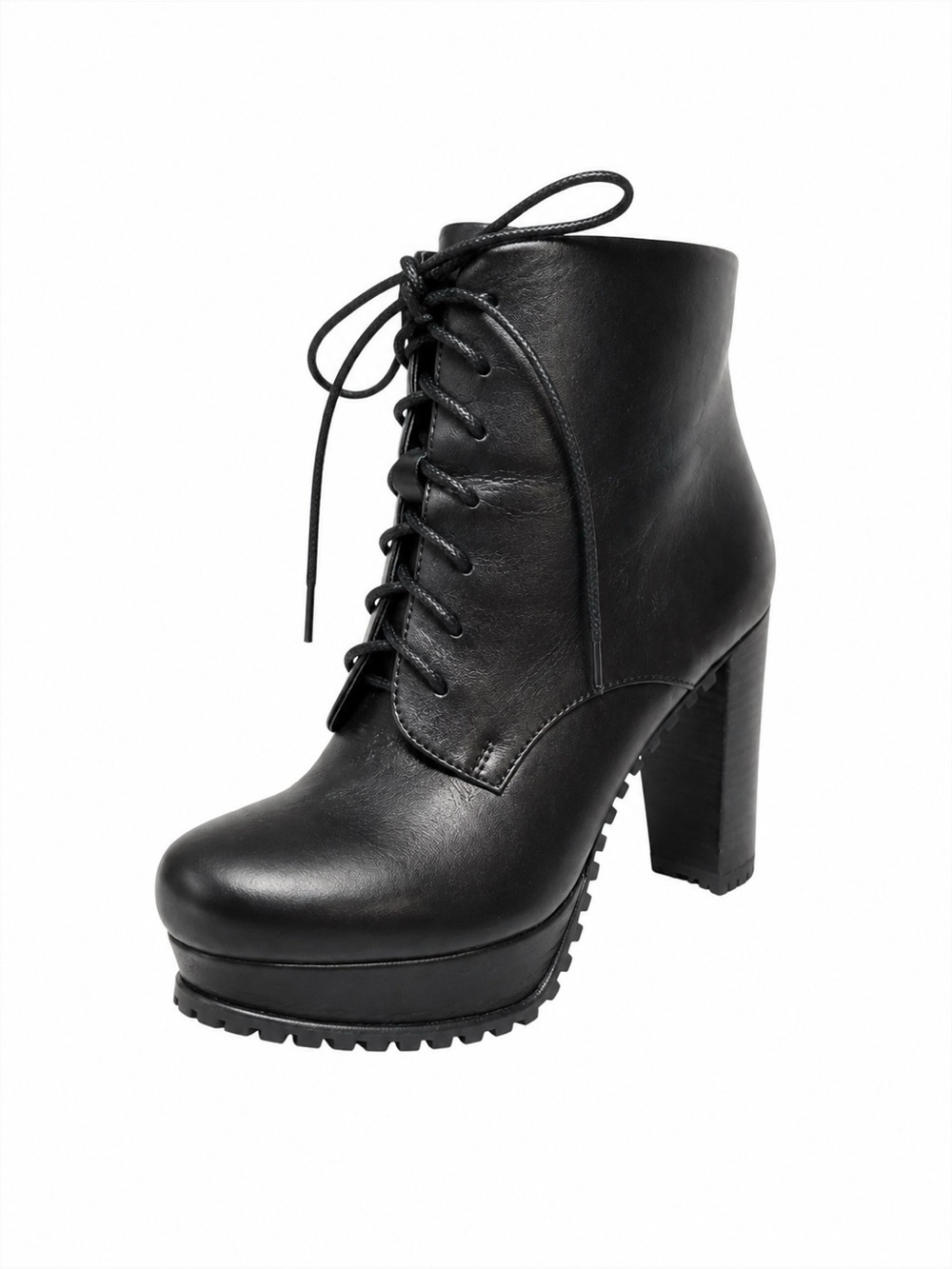 STACCOTO Black Lace-Up Platform Ankle Boots - 4” Heel
